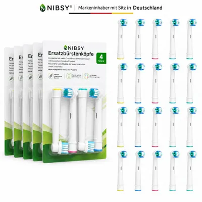 Produktbild von 20 Stück Ersatzbürstenköpfe für Oral-B Zahnbürste weiß – kompatibel mit runden, rotierenden Bürstenköpfen – sanft & gründlich reinigen – passend für Vitality, Pro, Genius, Smart, u.v.m.