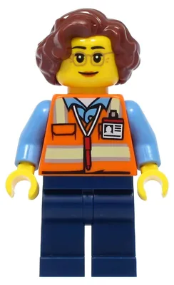 Productafbeelding van LEGO Minifiguur: Schoolbuschauffeur - Vrouwelijk, oranje veiligheidsvest met (artikelnummer cty1396)