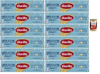 Produktbild von Barilla Glutenfrei Spaghetti – 12 x 400 g (4,8 kg) | Mais & Vollkornreis, al dente in 11 Min., vegan & glutenfrei – italienische Pasta Vorratspack + Italian Gourmet polpa