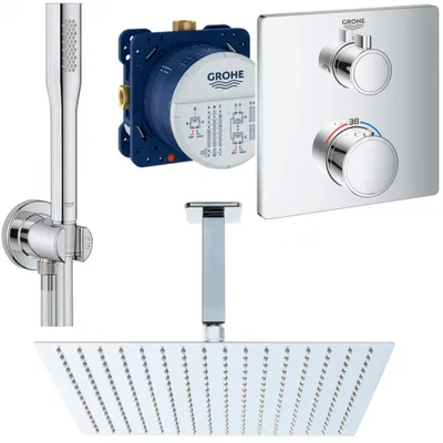 Produktbild von Grohe und Jowi Unterputz Duschsystem, mit Grohtherm Thermostat, 360x360mm Kopfbrause, Deckenanschluss