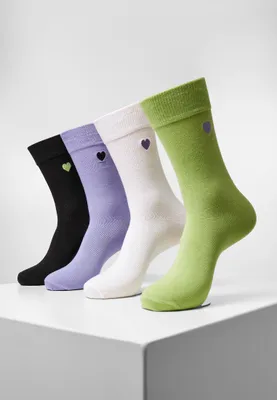 Image de Urban Classics TB4242 | Heart Socks 4-Pack Chaussettes - Couleur : black+lilac+lime+white - Taille : 35-38