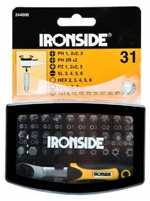 Produktbild von IRONSIDE Bitsatz 31-teilig inklusive Ratsche aus S2-Stahl