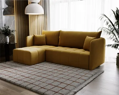 Produktbild von FURMEB PEROO Ecksofa L-Form Schlafsofa Schlaffunktion 210x140x91 cm Senf