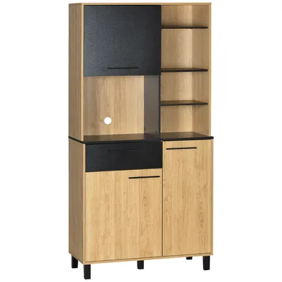 Image de HOMCOM Buffet de cuisine armoire de cuisine multi-rangements avec un tiroir, 3 placards, 4 niches et passe-câbles hauteur 180 cm