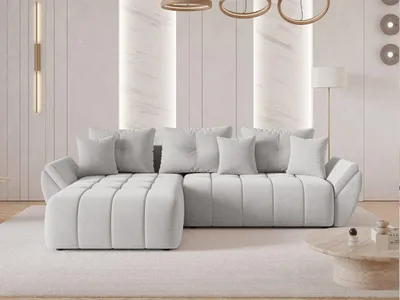 Produktbild von GrainGold Ecksofa L-Form Decor - Ecksofa mit Schlaffunktion, Bettkasten - Moderne Ecksofa, Wohnzimmer Sofa - Eckcouch mit Velvet-Stoff - Grau