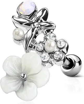 Produktbild von Tragus Ohr Piercing Stecker Helix Cartilage Barbell Blume Blüte Autiga® silber