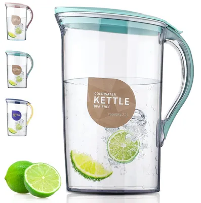 Wasserkanne 2,1 l mit Deckel, transparentes PET, BPA-frei, blau