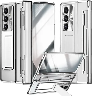 Image de Etui pour Samsung Galaxy Z Fold 7, protection de l'écran et de l'objectif, étui transparent galvanisé avec support argenté