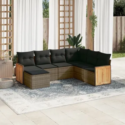Produktbild von 7-tlg. Garten-Sofagarnitur mit Kissen Grau Poly Rattan 3260289