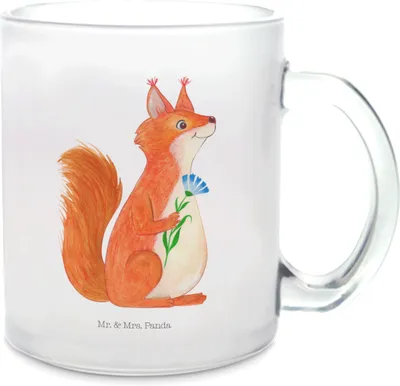 Produktbild von Mr. & Mrs. Panda Haferl Eichhörnchen Blume - Transparent - Geschenk, Eichhorn, glücklich Spruch, Kakaotasse, Teetasse, Positiv, Pott, Teeglas, Motivation Sprüche, Lachen
