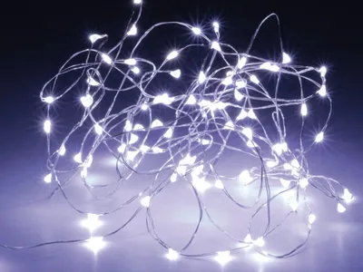 Immagine prodotto di Fata LED, filo d'argento, 80 LED, bianco freddo, funzionamento a batteria
