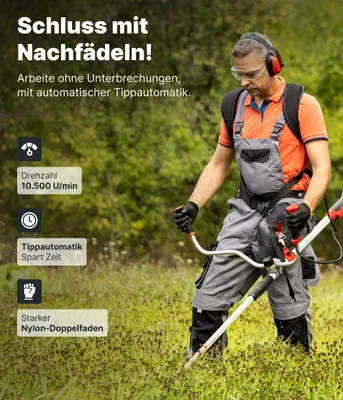 Obrázek produktu pro NEMAXX® FS1 Tap & Go – Automatické spouštění vlákna, systém dvojitého vlákna, balení 10 kusů – pro motorové sekačky/kosačky – závit M10x1,25 (levotočivý), průměr řezací plochy 380 mm – oranžová barva