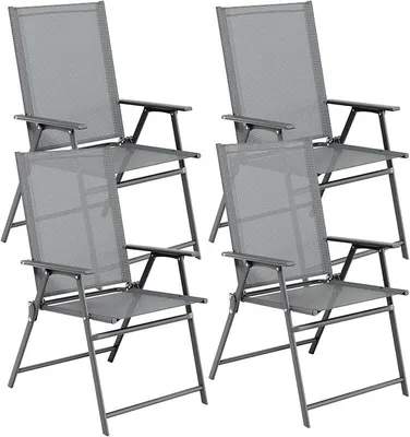 Imagen del producto de Juego de 4 sillas de jardín, silla de jardín con respaldo alto plegable, silla de camping