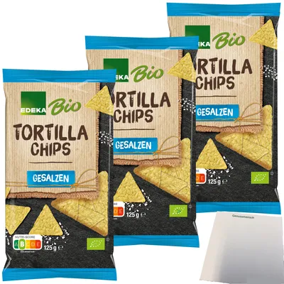 Produktbild von Edeka  Tortillachips gesalzen aus Maismehl 3er Pack (3x125g Packung) + usy Block