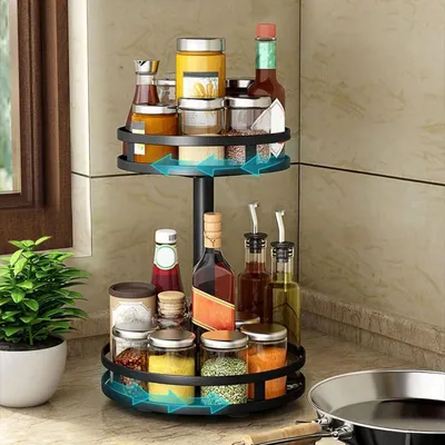 Produktbild von Drehbares Gewürzregal Schwarz 2-Etagen Rund Lazy Susan