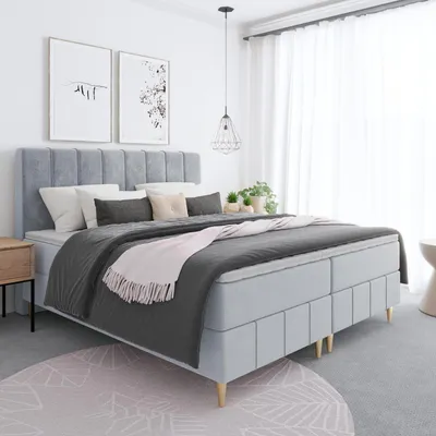 Produktbild von Bett, Boxspringbett BEGI - auf hohen Beinen mit Bonnel-Matraze, T25 Topper, Bettkästen, Doppelbett, Stauraum, 120x200 cm, (Hellgrau - ITAKA 51)