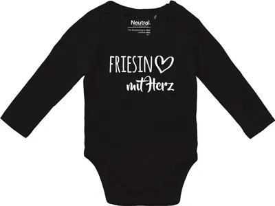 Produktbild von Huuraa Baby Body Friesin mit Herz 62 Black  Baumwolle Fairtrade Langarmbody Geschenkidee