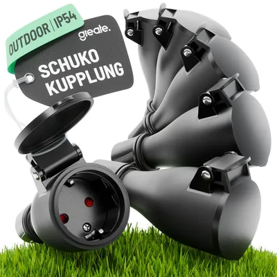 Produktbild von greate 6x Schuko Kupplung 230V Aussenbereich - Schukosteckdose wasserdicht nach IP54 - Schukokupplung mit Knickschutz