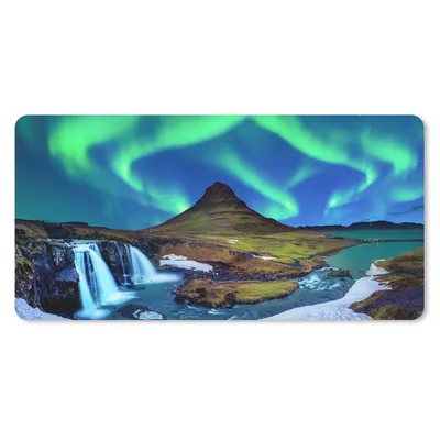 Produktbild von MuchoWow® Mauspad Mousepad Nordlicht - Sternenhimmel - Island - Berg - Grün - Wasserfall - See 60x30 cm - Mousepads - Maus Mat - Pad - Mausunterlage - Nachhaltig