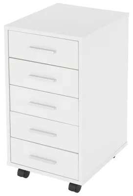 Rollcontainer mit 5 Schubladen, weiß, Aluminiumgriffe, 33x38x63,5 cm