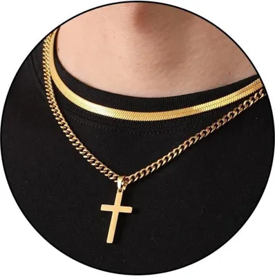 Produktbild von Esmoly Kreuzkette Herren Edelstahl Silber Gold Schwarz