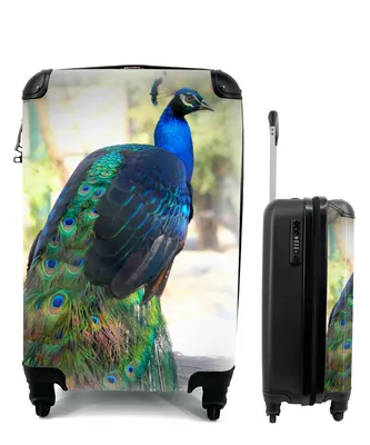Produktbild von MuchoWow® Koffer Handgepäck Trolley Rollkoffer Kleine Reisekoffer mit 4 Rollen - Tiere - Pfau - Federn - Cabin Size < 55x40x23 cm & 55x40x20 cm - Fotokoffer - Kabinenkoffer - Boardgepäck - Reise-Box - Reisekoffer - Reisegepäck - Koffer mit Bild - Trolley für Kinder
