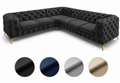 Zdjęcie produktu dla Narożnik Moet w kształcie litery L, ciemnoszary, wymiary 262 x 323 cm – nowoczesny mebel wypoczynkowy, pikowany, z wypełnieniem ze sprężyn Bonell