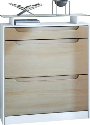 Produktbild von Vladon Schuhschrank Fiesta, Weiß matt/Eiche sägerau/Eiche sägerau Schuhkipper für 16 Paar Schuhe mit 2 Klappen (89 x 104 x 23 cm)