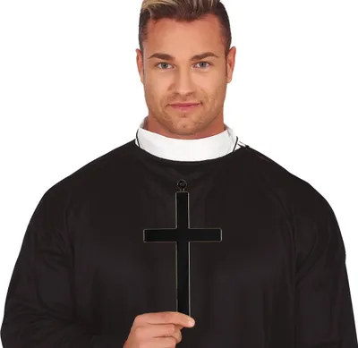 Immagine prodotto di Religione Halloween Sacerdote Croce Nera Accessorio Costume Sacerdote Rappresentazione Spirituale Celebrazione Gioielli Simbolo Religioso, Colore: Nero
