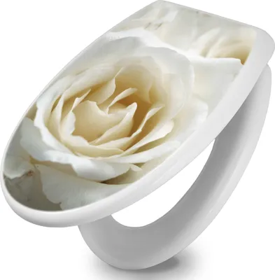 Produktbild von banjado Toilettendeckel mit Absenkautomatik 37,3x45x5cm -White Roses - WC Brille Soft Close - hygienischer Toilettendeckel/Klodeckel Duroplast mit Edelstahl Scharnieren - einfache Montage [TDW 10108]