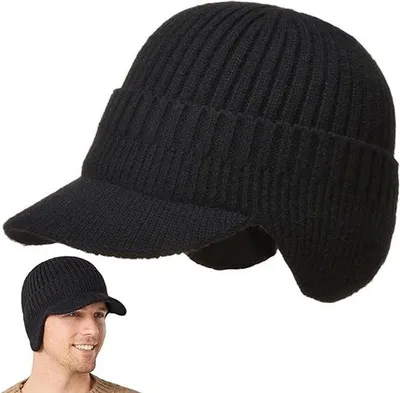 Produktbild von Wintermütze für Männer - Gebreidene Skimütze - Elastische Ohrkappe - Für Skifahren, Snowboarden, Radfahren und Wandeln - Schwarz - Idealer Geschenkartikel