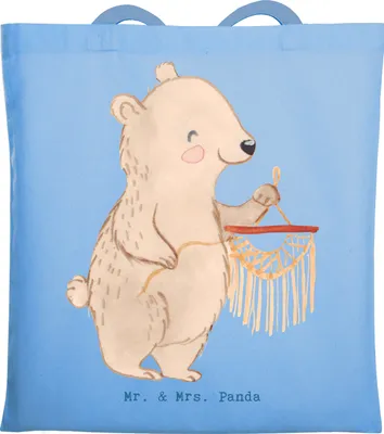 Produktbild von Mr. & Mrs. Panda Tote Bag Bär Makramee - Sky Blue - Geschenk, Laptoptasche, Shopping Tasche, Einkaufstasche, einkaufsshopper, Basteln mit