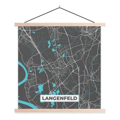 Produktbild von MuchoWow® Textilposter Blau - Deutschland - Karte - Stadtplan - Langenfeld 60x60 cm mit holzfarbenen Rahmen - Wanddekoration