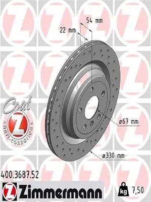 Produktbild von 2x ZIMMERMANN 400.3687.52 Bremsscheibe Hinterachse