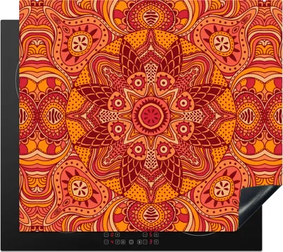 Produktbild von KitchenYeah© Herdabdeckplatte Mandala - Muster - Vintage - Orange - Rot , 57x51cm, Küche Deko, Glaskeramikkochfeld Herdabdeckung, Abdeckplatte fùr Kochfeld