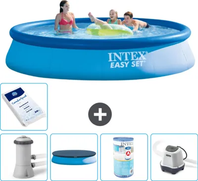 Produktbild von Intex runder aufblasbarer Easy Set-Schwimmpool – 396 x 84 cm – Blau – inklusive Pumpe Abdeckung - Filter - Salzwassersystem - Poolsalz
