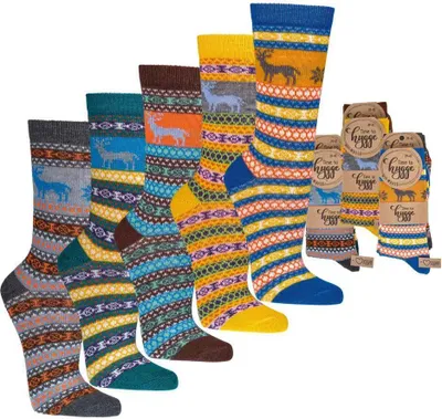 Produktbild von 3 Paar bunte Norweger Socken mit schönem Hygge Muster mit Wolle Bunt 43/46
