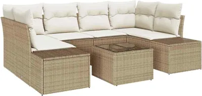 Produktbild von vidaXL Sofa Set 7 stk. Beige [Synthetisch]: Poly Rattan