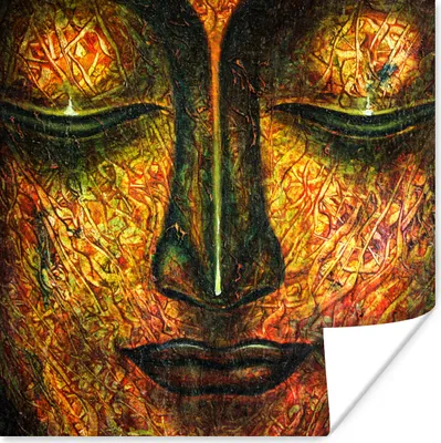 Produktbild von MuchoWow® Poster Buddha - Gesicht - Gold 50x50 cm - Wohnzimmerdekoration