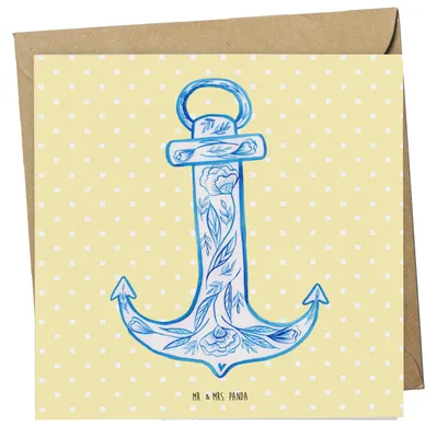 Produktbild von Mr. & Mrs. Panda Deluxe Karte Anker Blau - Gelb Pastell - Geschenk, Glückwunschkarte, doppelkarte, anlasskarte, Lustige Sprüche, faltkarte, Klappkarte, Grußkarte