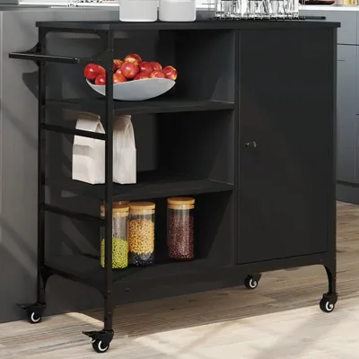 Obrázek produktu pro Kuchyňský vozík černý 87,5x38,5x84,5 cm Materiál na bázi dřeva