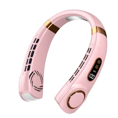 Imagen del producto de Ventilador portátil recargable por USB, con diseño de cuello, color rosa