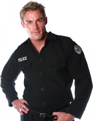 Produktbild von Schwarzes Police Shirt als Kostümuniform für Halloween & Fasching Größe: ML