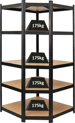 Produktbild von Eckregal Ragnar | HxBxT 180x90x60cm | Fachlast 175kg | Schwarz