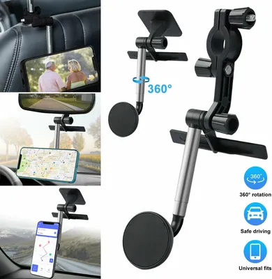 Image de Support pour rétroviseur de voiture Support magnétique pour téléphone portable Support pivotant Noir