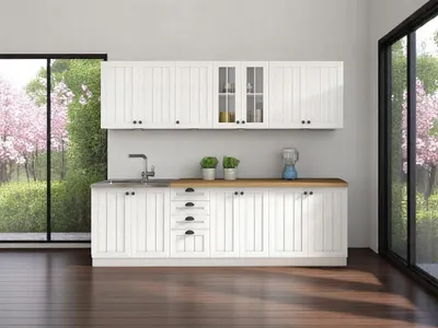 Produktbild von Küchenzeile 260 cm Küchenblock Einbauküche ohne Arbeitsplatte ohne E-Geräten, Provence K4-M260 Andersen Kiefer
