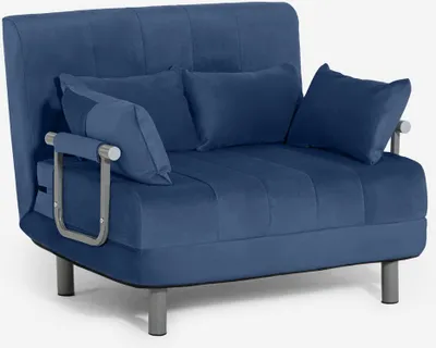 Image de Fauteuil-lit pliable gain de place en velours Deborah Twin Lux - Bleu