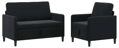 Image de Ensemble de canapés vidaXL avec rangement, 2 pièces, couleur noire, revêtement en polyester