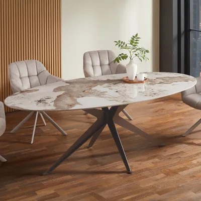 Produktbild von riess-ambiente Ovaler Esstisch SCULPTURE 220cm braun weiß bronze Pandora Keramik Sterngestell 10 Personen