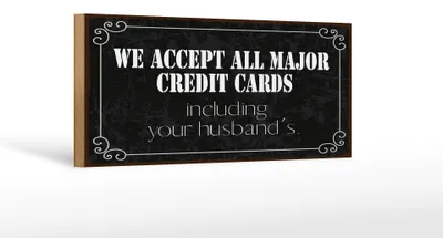 Produktbild von Holzschild Spruch 27x10 cm We accept all Major Credit Cards Deko Schild